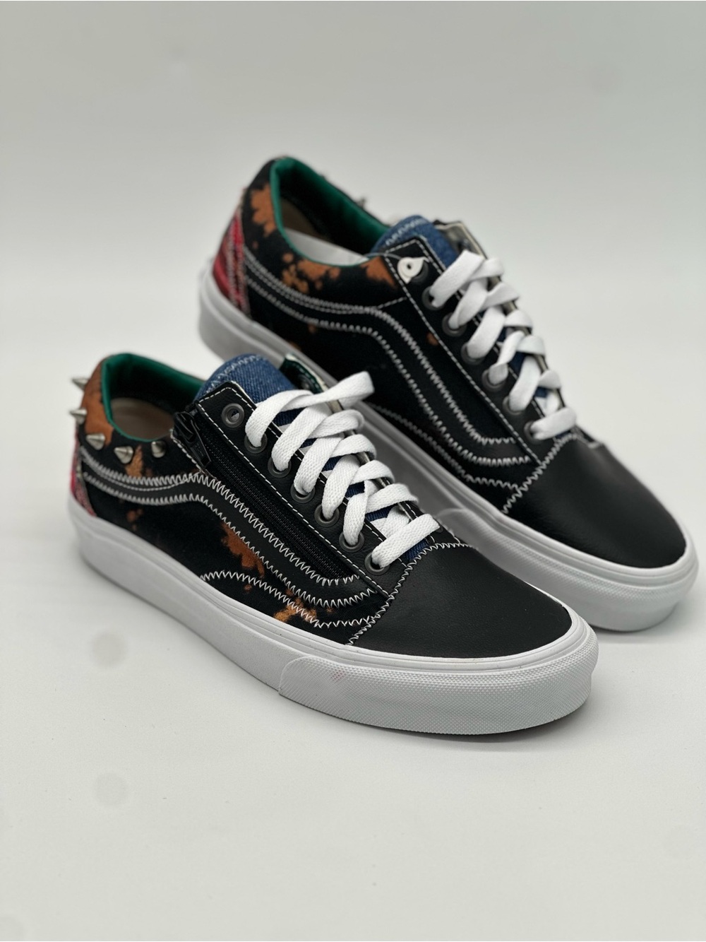 Vans Black Low-Top Sneakers with Floral and Tan Accents
